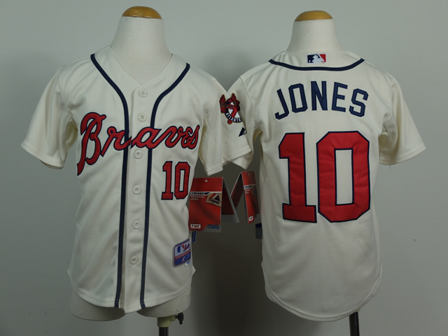 Youth Atlanta Braves 10 Jones Cream MLB Jerseys
